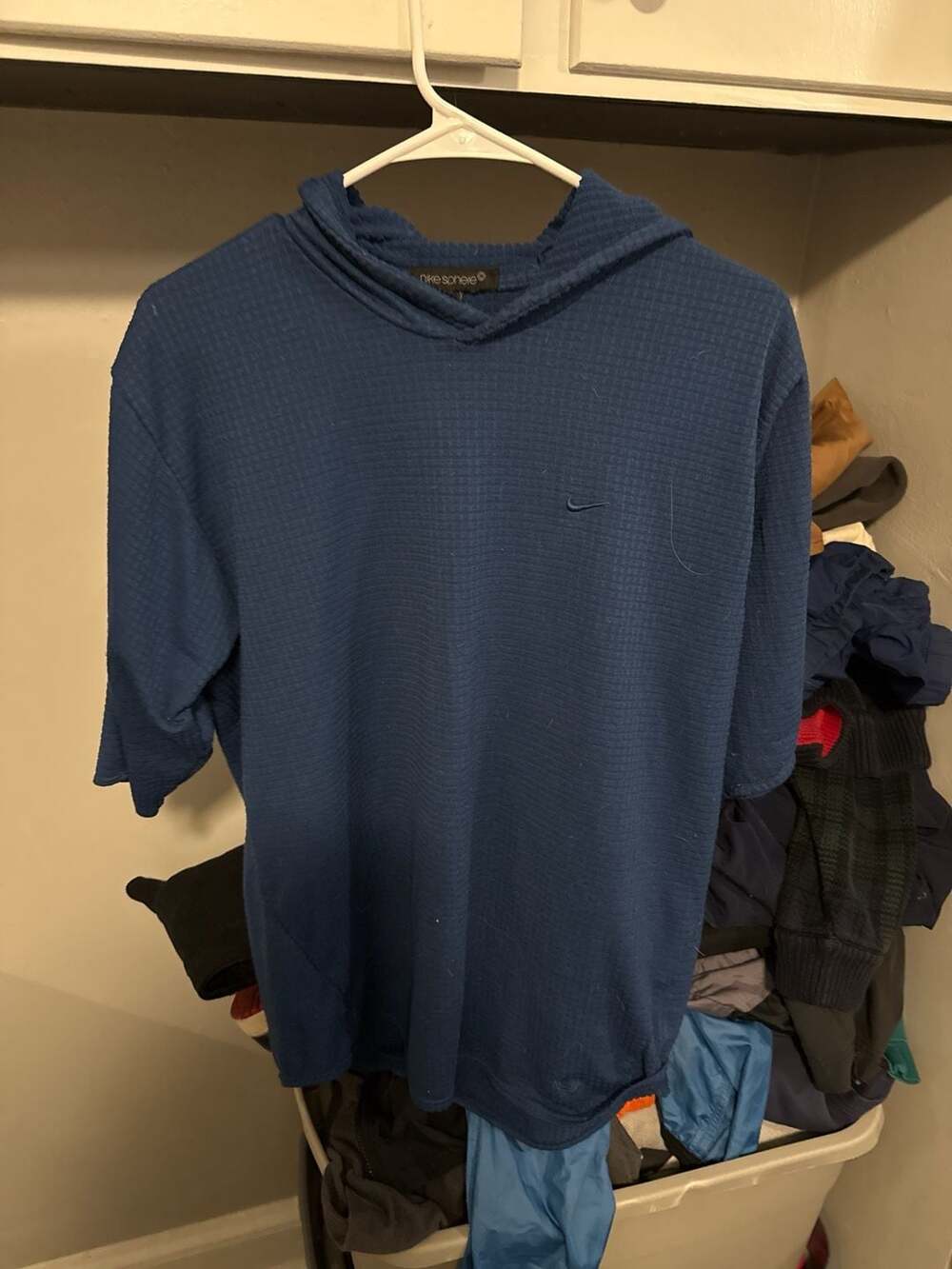 Nike Sphere Blue Waffle Knit Short Sleeve Hoodie Pullover